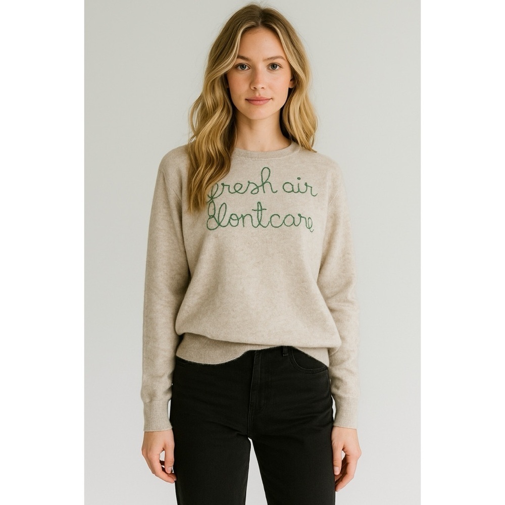 EUC LINGUA FRANCA “Fresh Air Don’t Care” Hand Sewed Cashmere Crewneck Sweater M